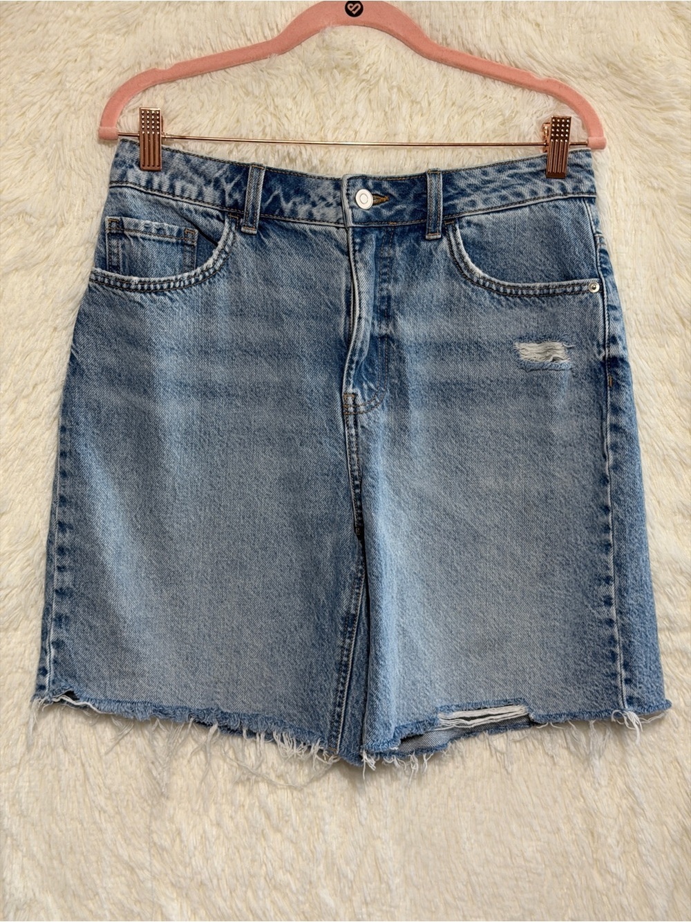 NoBo Womens Hi Rise Distressed Denim Bermuda Shorts Size 11 Light Wash Blue Jean